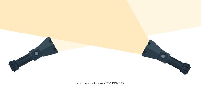 Modern tactical flashlight with side button light beam vector illustration on white background