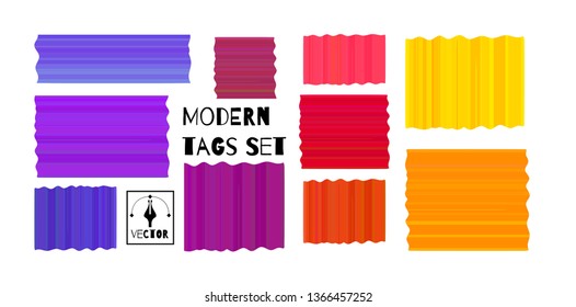Modern tags set. Colorful oil paint brush strokes.Isolated spots on white background. - Vector