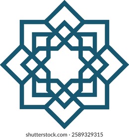 A modern take on an interwoven geometric Ramadan star with a blue accent.