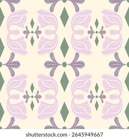 Moderno assumir vintage design botânico com tulipa abstrata como flores diamantes geométricos em rosa macio, lavanda, sálvia Tom.