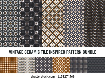 Modern take on vintage ceramic tile inspired patterns. Sophisticated look suitable for notebook covers, greeting cards, tiles, wallpaper, textile and more