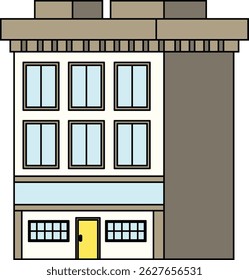 Edifício alto moderno com ilustração de telhado plano
