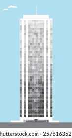 modern tall skyscraper skyline with grey color tone and windows on blue sky background and shadow reflect mirror