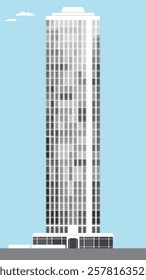 modern tall skyscraper skyline with grey color tone and windows on blue sky background and random reflect mirror