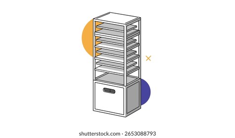Modern Tall Vertical Storage Unit with Multiple Shelves and a Convenient Drawer at the Bottom Ideal for Home or Office Organization