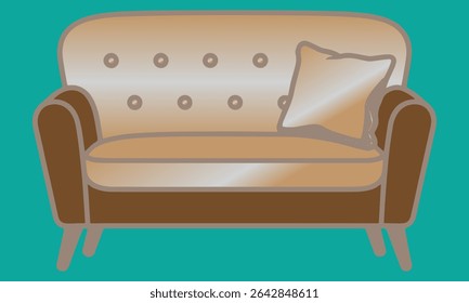 Modern tan loveseat with button tufted backrest and minimal wood frame, perfect for cozy home interiors, stylish apartments, and classic design themes.
