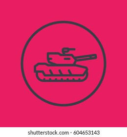 modern tank line icon in circle, armoured fighting vehicle