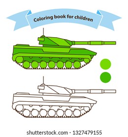 Modern tank military toy coloring book for children.Isolated on white background. Flat vector.