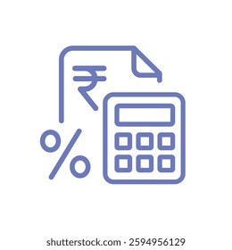 Modern Tax Icon Thin Line Financial Document with Rupee Symbol Percentage and Calculator for Professional Use