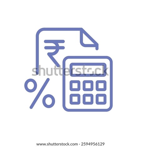 Modern Tax Icon Thin Line Financial Document with Rupee Symbol Percentage and Calculator for Professional Use