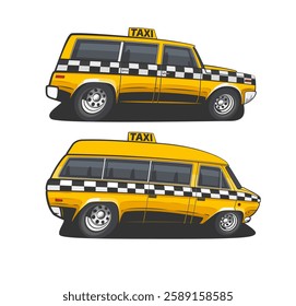 Modern Taxi Car Illustration isolated on white. Cartoon Taxi Cab Classic. City urban transportation car. Vehicle illustration. Yellow car illustration. Public Transport. Taxi service design concept