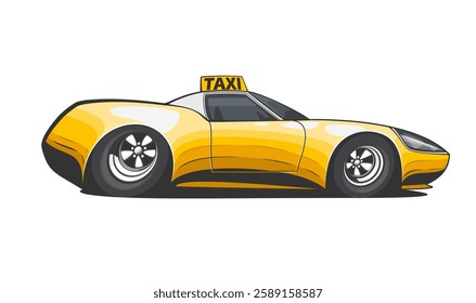 Modern Taxi Car Illustration isolated on white. Cartoon Taxi Cab Classic. City urban transportation car. Vehicle illustration. Yellow car illustration. Public Transport. Taxi service design concept