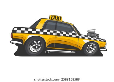 Modern Taxi Car Illustration isolated on white. Cartoon Taxi Cab Classic. City urban transportation car. Vehicle illustration. Yellow car illustration. Public Transport. Taxi service design concept