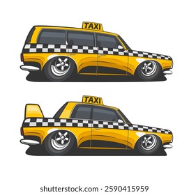 Modern Taxi Car Illustration isolated on white. Cartoon Taxi Cab Classic. City urban transportation car. Vehicle illustration. Yellow car illustration. Public Transport. Taxi service design concept