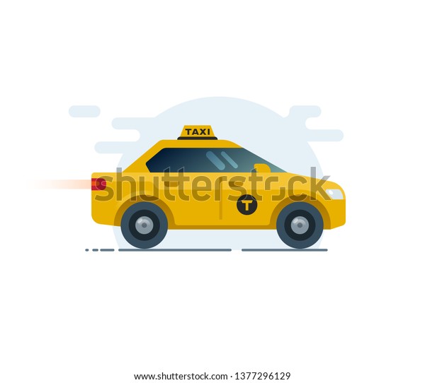現代のタクシーの車 側面 セダン フラットイラスト のベクター画像素材 ロイヤリティフリー