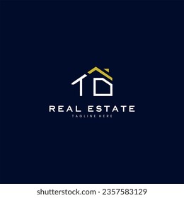 modern TD letter real estate logo in linear style with simple roof building in blue