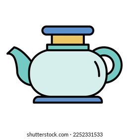Icono moderno de la olla de té. Contorno a color de icono del vector del recipiente de té moderno aislado en blanco