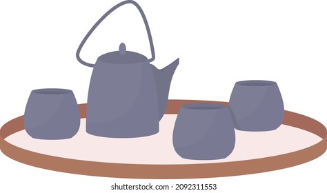 Modern tea set flat color vector item. Cafeteria drinks. Realistic object on white. Scandinavian interior decoration isolated modern cartoon style illustration for graphic design and animation