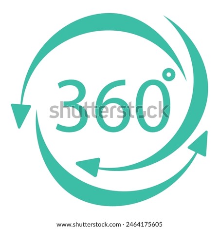 Modern teal 360 degree view icon symbolizing virtual reality and digital interface navigation. Isolated emblem for brand identity with infinite continuity and simplicity in online technology