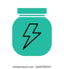A modern teal jar icon featuring a central lightning bolt, indicating stored electric power in a minimal style.	