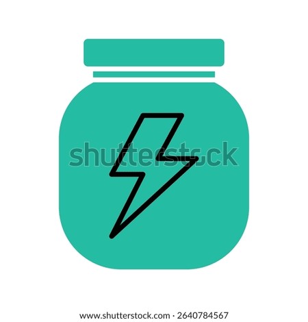 A modern teal jar icon featuring a central lightning bolt, indicating stored electric power in a minimal style.	