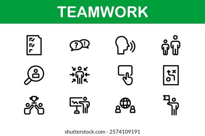 Modern Teamwork Icon Set. Professional and Minimalist Vectors for Collaboration, Team Building, and Office Projects in Outline Style.