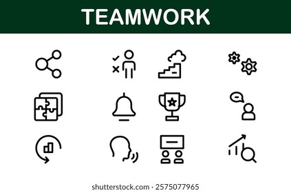 Modern Teamwork Icon Set. Professional and Minimalist Vectors for Collaboration, Team Building, and Office Projects in Outline Style.