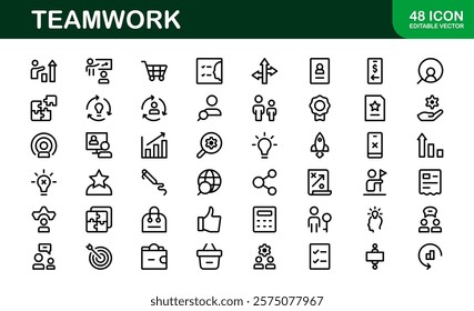 Modern Teamwork Icon Set. Professional and Minimalist Vectors for Collaboration, Team Building, and Office Projects in Outline Style.