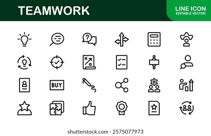 Modern Teamwork Icon Set. Professional and Minimalist Vectors for Collaboration, Team Building, and Office Projects in Outline Style.