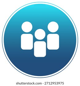 Modern Teamwork Icon: Vector icon of a group of three people in a circle, featuring a blue-cyan gradient background. Ideal for community, team, users, social network, and corporate HR interfaces and apps