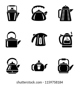 Modern teapot icons set. Simple set of 9 modern teapot vector icons for web isolated on white background
