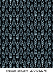 Modern Teardrop Paisley Line Pattern on Black