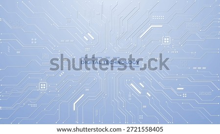 Modern tech background with abstract circuit patterns and bright digital elements. Futuristic white design featuring geometric lines and minimalist blue accents for covers. Digital vector background.