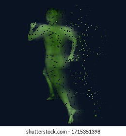 Antecedentes tecnológicos modernos con figura pixelada de trotar masculino