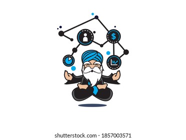 Modern Tech Bearded Business Guru Cartoon Mascot Vector Illustration