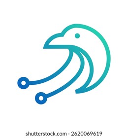 Modern Tech Bird Logo with Abstract Digital Connections in Blue Green Gradient