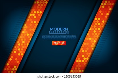 Modern tech blue combine with orange background. 3d futuristic abstract background