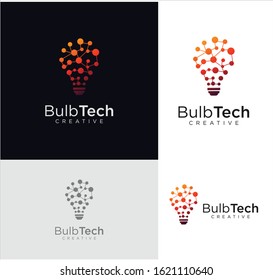 Modern tech bulb logo design concept. Pixel technology bulb idea logo template. Light bulb lamp idea creative innovation networking energy logo design digital technology