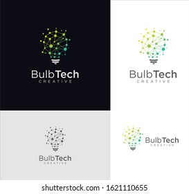 Modern tech bulb logo design concept. Pixel technology bulb idea logo template. Light bulb lamp idea creative innovation energy logo design digital technology