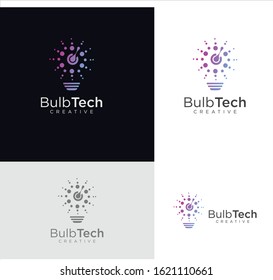 Modern tech bulb logo design concept. Pixel technology bulb idea logo template. Light bulb lamp idea creative innovation energy logo design digital technology