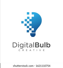 Modern tech bulb logo design concept. Pixel technology bulb idea logo template. Light bulb lamp idea creative innovation networking energy logo design digital technology