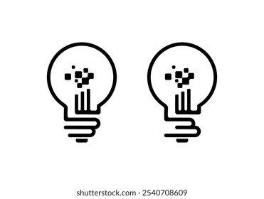 Vector moderno del diseño del logotipo de la bombilla de la tecnología, idea de la Plantilla del logotipo de la bombilla de la Tecnología del píxel