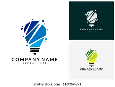 Modern Tech Bulb logo designs concept, Pixel Technology Bulb Idea logo template