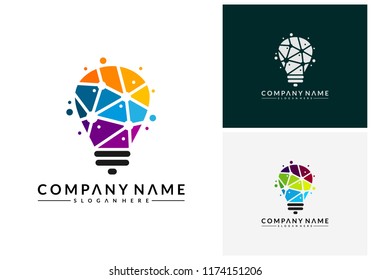 Modern Tech Bulb logo designs concept, Pixel Technology Bulb Idea logo template