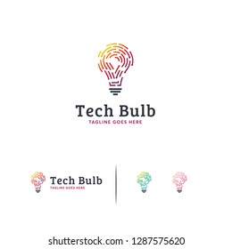 Modern Tech Bulb logo designs concept, Pixel Technology Bulb Idea logo template
