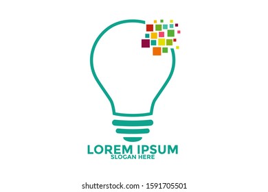 Modern Tech Bulb logo designs concept, Pixel Technology Bulb Idea logo template