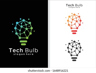 Modern Tech Bulb logo designs concept, Pixel Technology Bulb Idea logo template,  Idea logo design inspiration