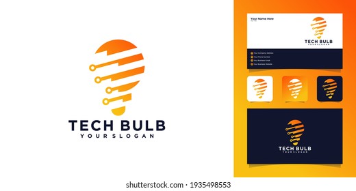Plantilla y tarjeta de negocios para diseños de logotipo de Tech Bulb moderno