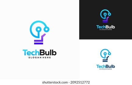 Concepto de diseño de logotipo de Tech Bulb moderno, plantilla de logotipo de Idea Bulb de tecnología Pixel