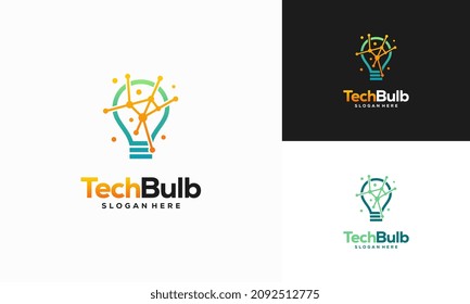 Modern Tech Bulb logo designs concept, Pixel Technology Bulb Idea logo template